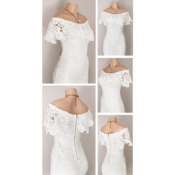 Last☝️ Crochet Lace Off Shoulder Sheath Midi Dress - Picture 3 of 8
